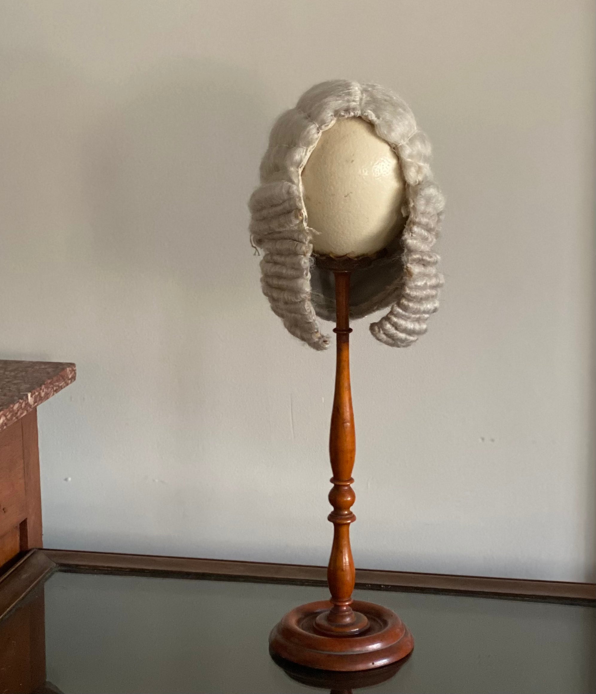 French Antique Ostrich Egg/Wig Display