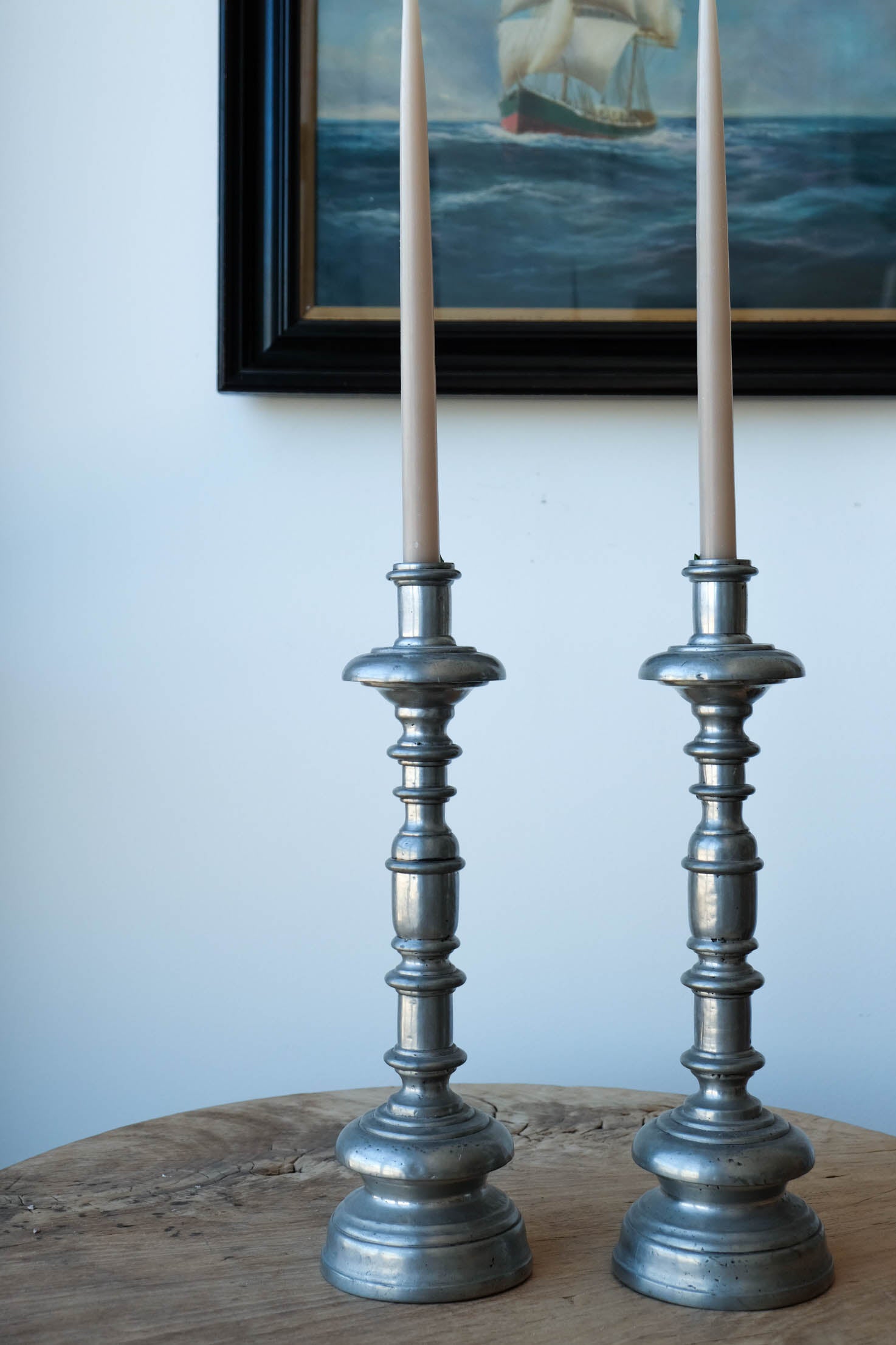 Antique Mallorcan Candle Holders - Pewter v2