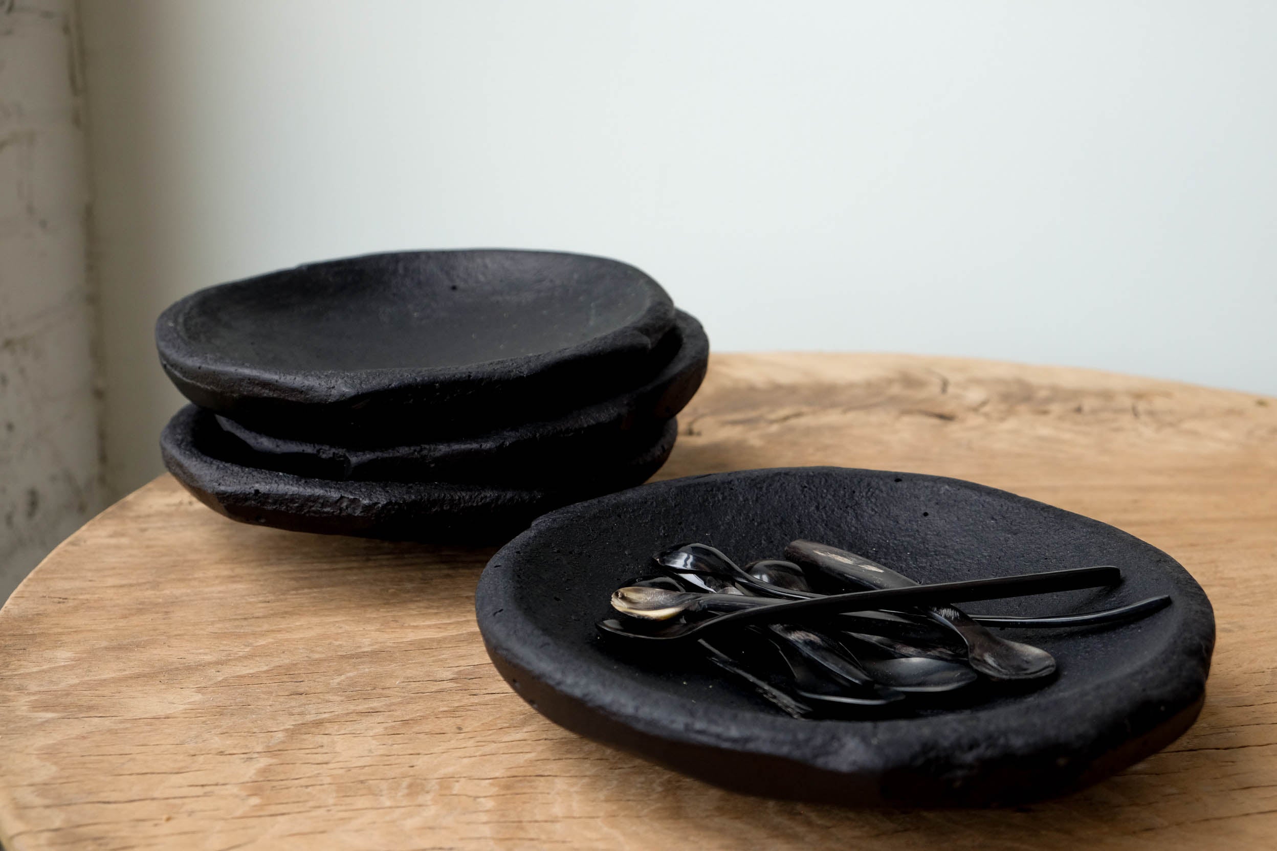 Black Stone Shallow Bowl