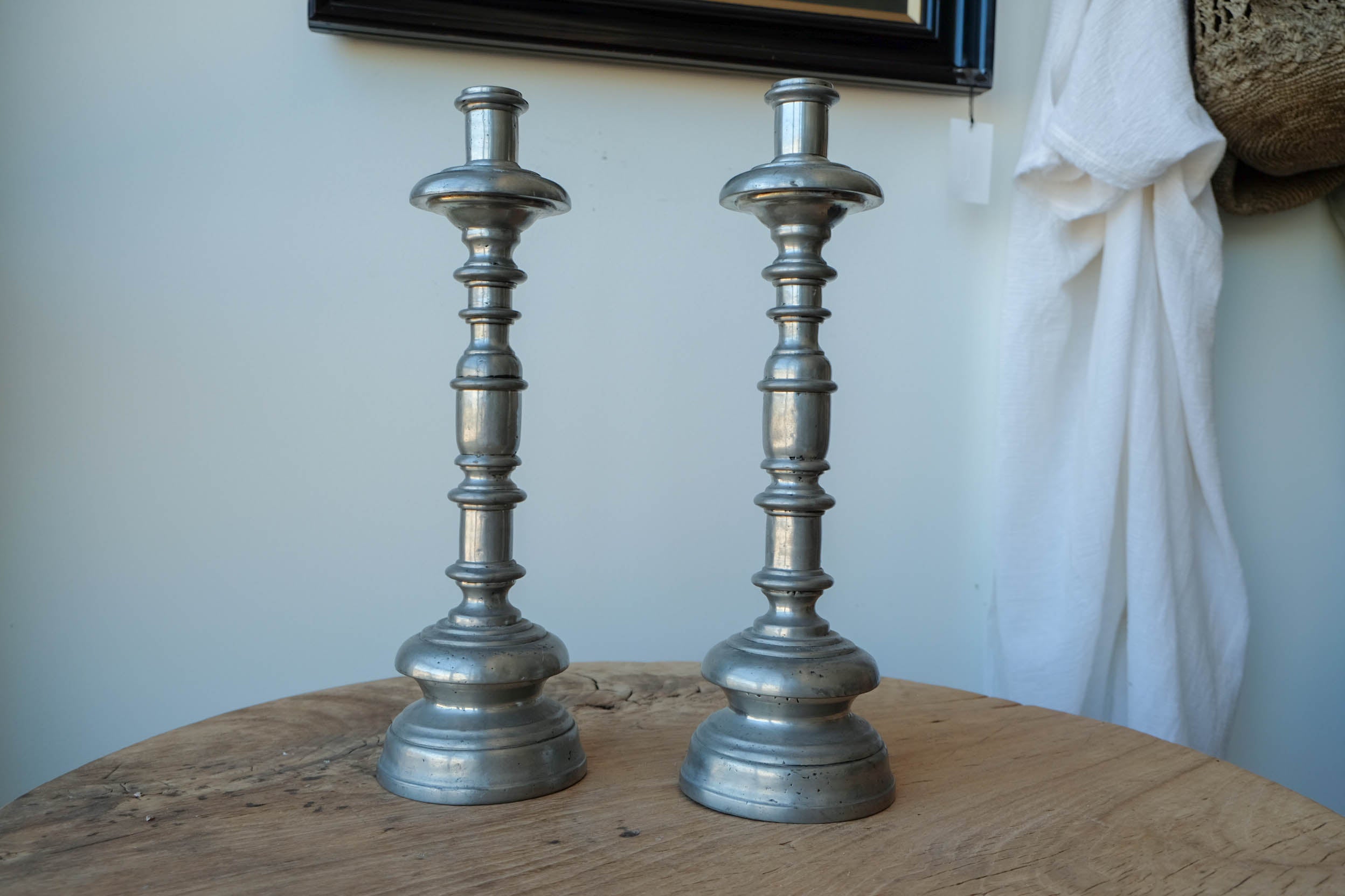 Antique Mallorcan Candle Holders - Pewter Pair