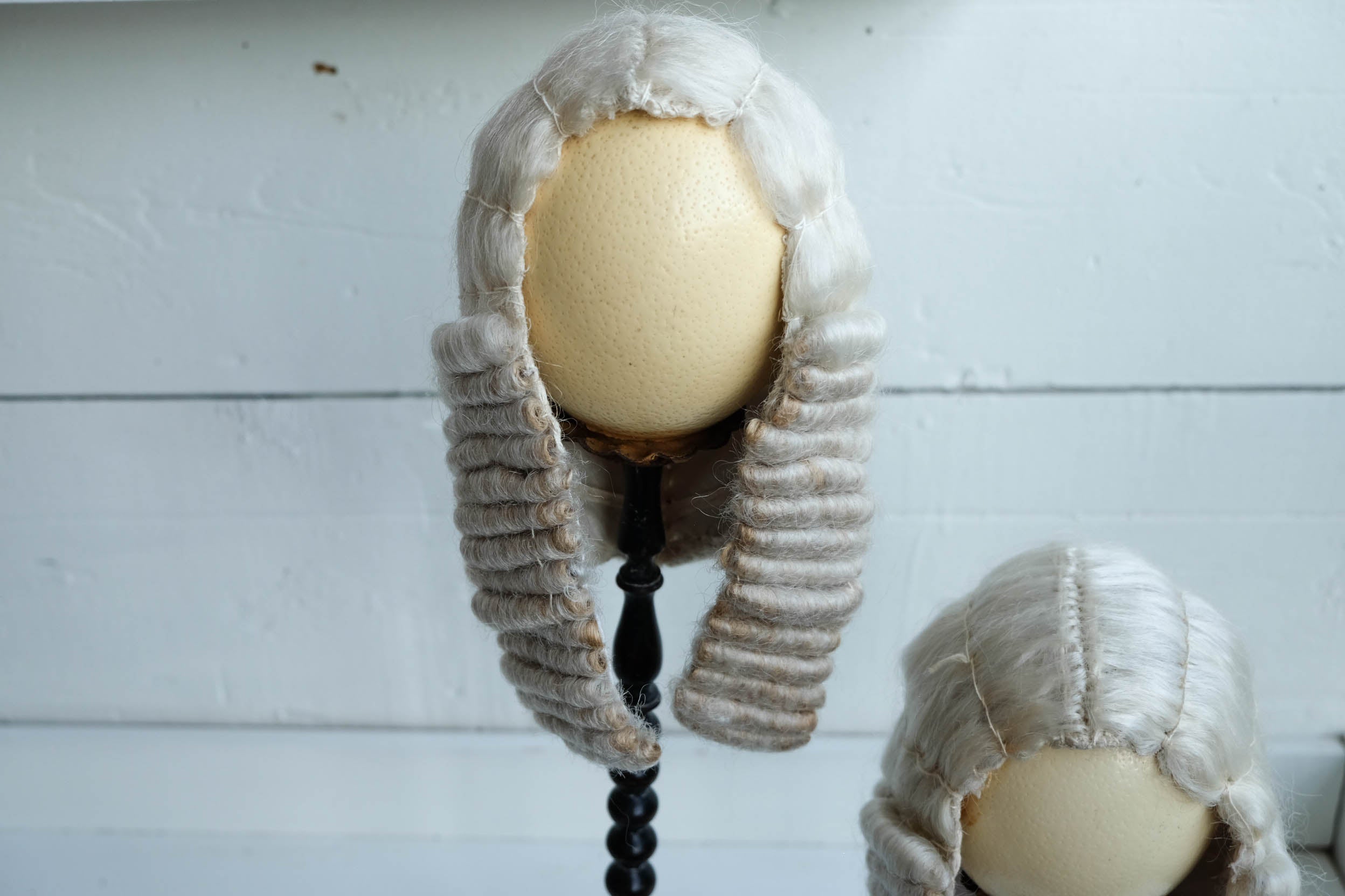 French Antique Ostrich Egg/Wig Display