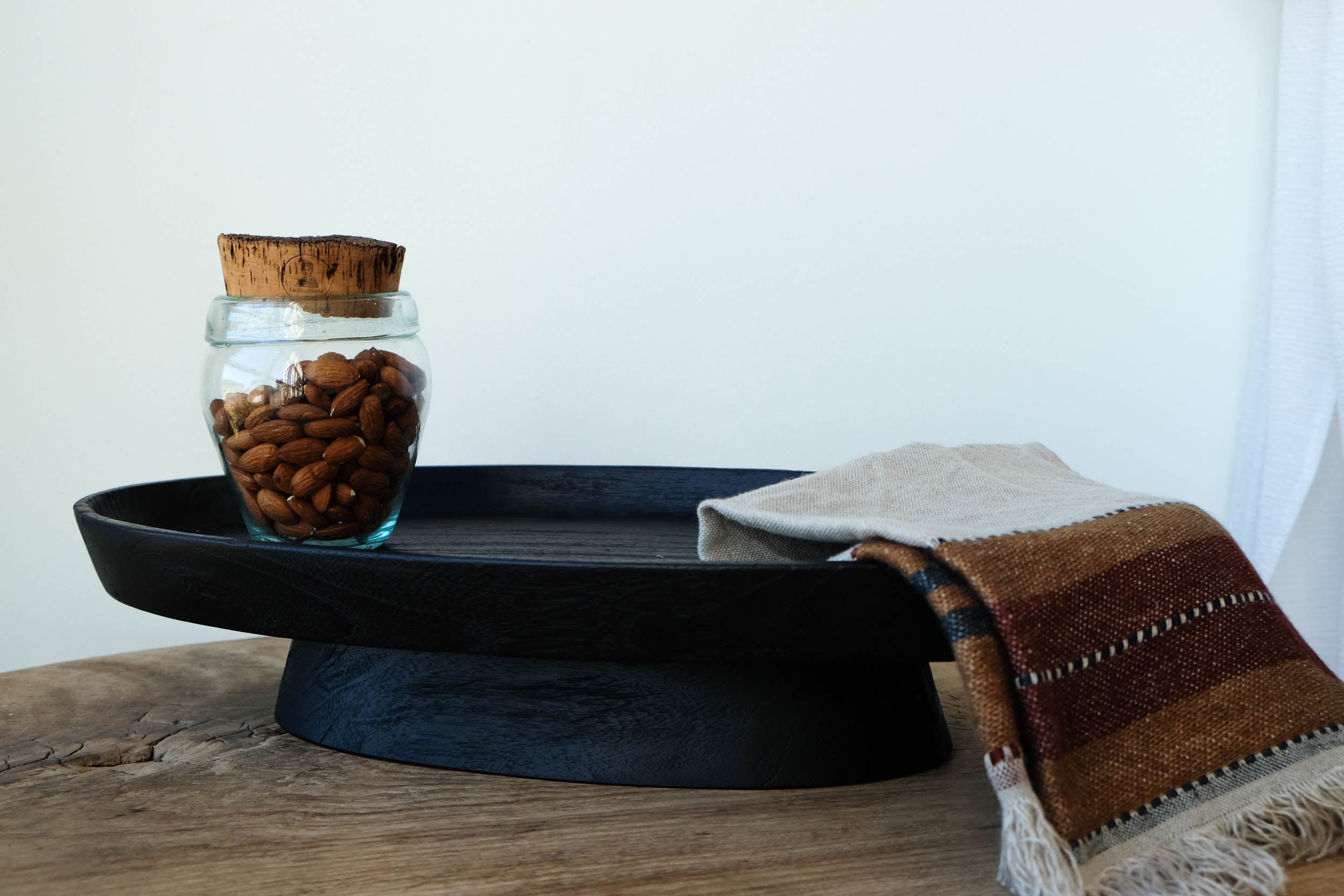 Black wood oval tray styled
